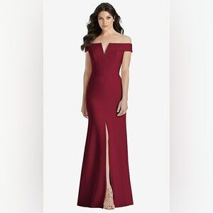 blue dress for baby girl Dessy Collection Vivian Diamond Off-The-Shoulder Flounce Sleeve Empire Waist Gown Szie 8r 8 / Champagne / Formal Dress main image 1